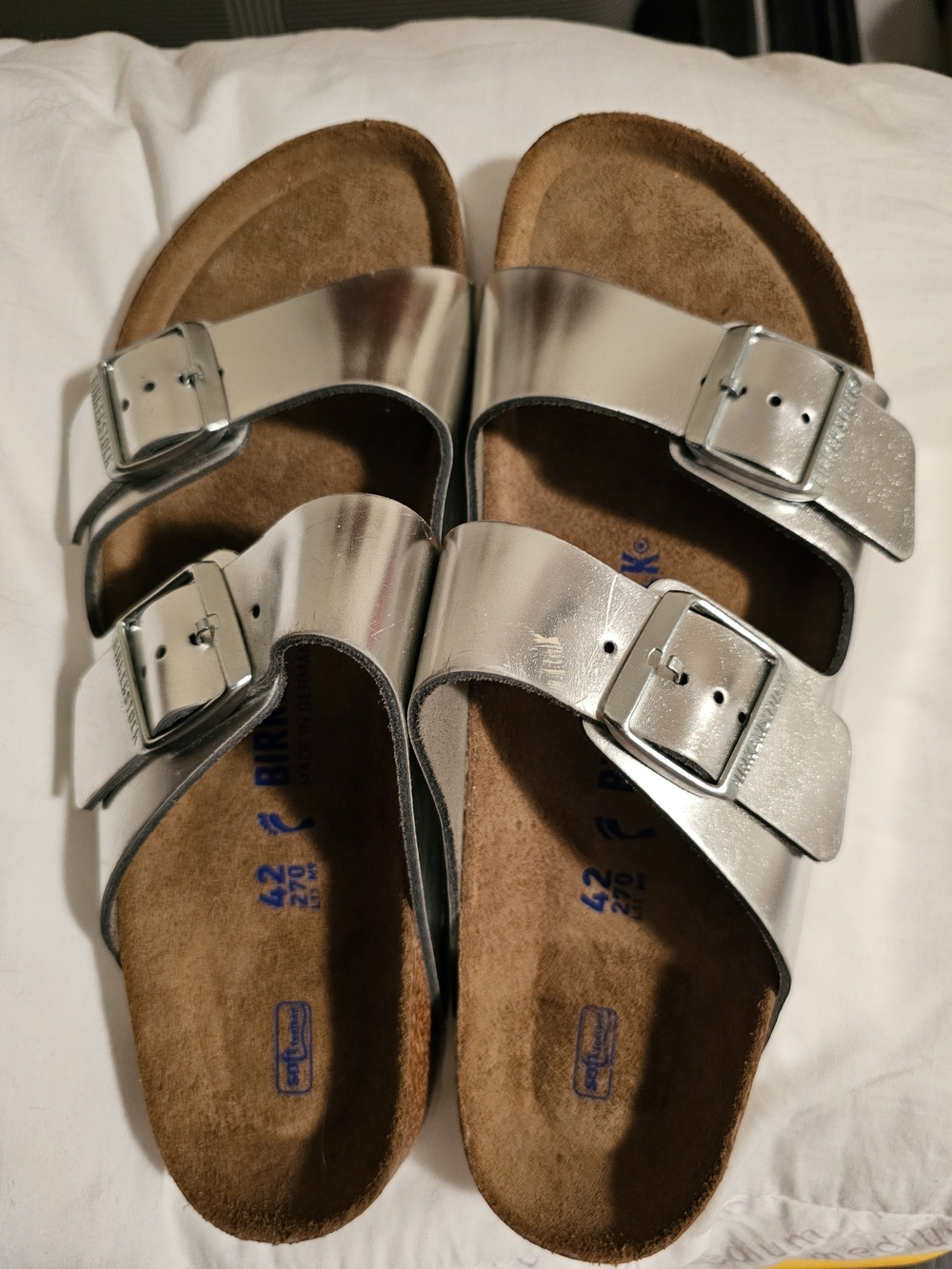 Birkenstock Silver Double-Buckle Slide Sandals 42